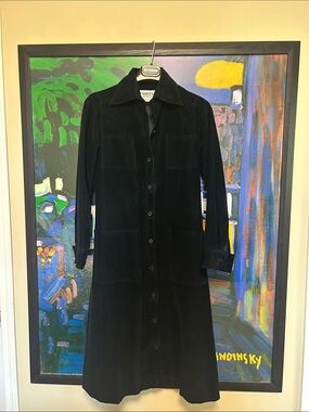 Vintage Ports International Corduroy Black Button-Front Long Coatdress